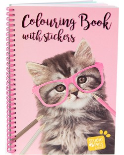 Книжка за оцветяване със стикери Paso Studio Pets - А4, Котето Пейдж