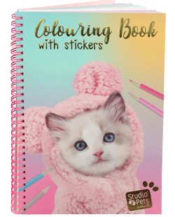 Книжка за оцветяване със стикери Paso Studio Pets - A5, Котето Мауси