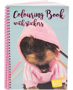 Книжка за оцветяване със стикери Paso Studio Pets - A4, кученце