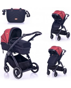 Комбинирана детска количка Lorelli - Adria, Black and Red