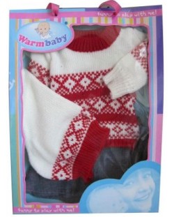 Комплект дрешки за кукла Warm Baby - Зимно пуловерче с шапка и дънки