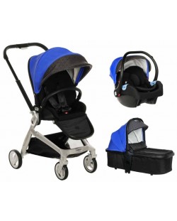 Кожена бебешка количка 3 в 1 Zizito - Harmony Lux, синя
