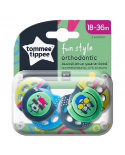 Комплект ортодонтични залъгалки Tommee Tippee Fun Style - 18-36 месеца, 2 броя, Момче