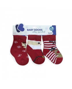 Комплект бебешки термо чорапи Kikka Boo Xmas - Памучни, 0-6 месеца, 3 чифта