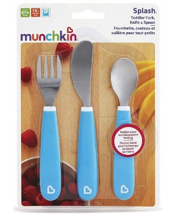 Munchkin Комплект виличка, лъжичка и ножче, сини