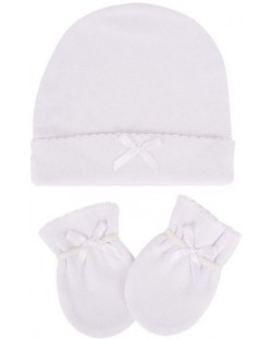Комплект шапка с ръкавички Sevi Baby - Бял