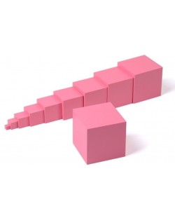 Комплект кубчета Smart Baby - Кула на Монтесори, 0.7-7 cm, розова