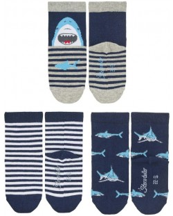 Комплект детски чорапи Sterntaler - С акули, 19/22 размер, 12-24 месеца, 3 чифта