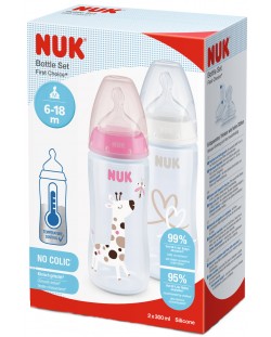 Комплект шишета Nuk First Choice - TC, 2 х 300 ml, за момиче