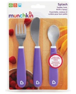 Комплект Munchkin - виличка, лъжичка и ножче, лилав