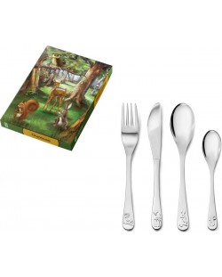 Комплект детски прибори за хранене Zilverstad - Животинки, 4 части