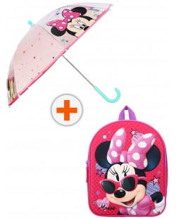 Комплект за детска градина Vadobag Minnie Mouse - Раница с 3D ефект и чадър