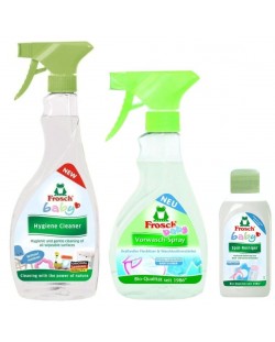 Комплект Frosch - Спрей за почистване, спрей против петна и препарат за миене на съдове