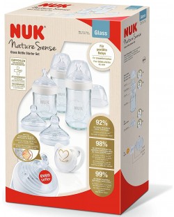 Комплект стъклени шишета Nuk Nature Sense, със залъгалка
