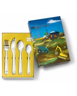 Комплект детски прибори за хранене Zilverstad - Строителни машини, 4 части