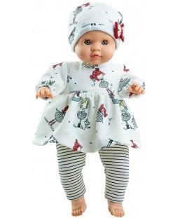 Кукла-бебе Paola Reina Manus - Анжела, с бяла туника на момиченца и шапка, 36 cm