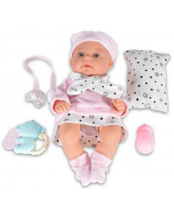 Кукла-бебе Moni - С розово халатче и аксесоари, 36 cm