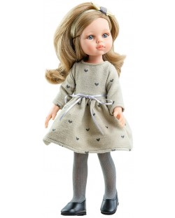 Кукла Paola Reina Amigas - Карла, със сива рокля със сърчица, 32 cm