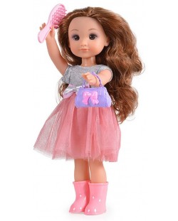 Кукла Moni - С рокля с розов тюл и розови ботуши, 36 cm