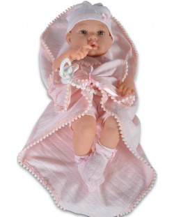 Кукла-бебе Moni - С късо розово боди и розово одеялце, 41 cm