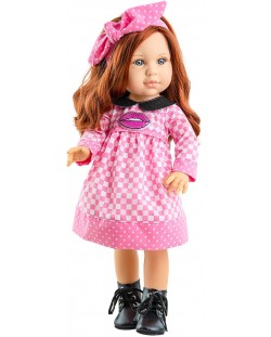Кукла Paola Reina Soy Tú - Беки, с розовя рокля на квадратчета, 42 cm