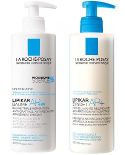 La Roche-Posay Lipikar Комплект - Измиващ крем и Балсам за лице и тяло, 2 x 400 ml