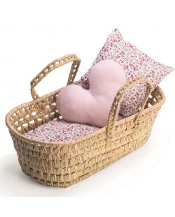 Легло за кукла Asi - Плетен кош със завивки