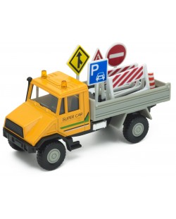 Метална играчка Welly Urban Spirit - Камион Urban, с пътни знаци 1:34