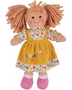 Мека кукла Bigjigs - Дейзи, с жълта рокличка, 28 cm