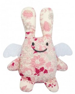 Мека играчка Trousselier - Зайче ангелче с дрънкалка, с розови цветя, 20 cm
