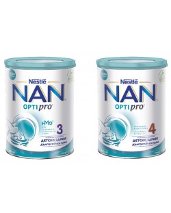 Млечна напитка на прах Nestle Nan - Optipro 3 + Optipro 4, 2 х 800 g