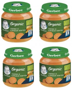 Моето първо пюре Nestle Gerber Organic - Тиква и сладък картоф, 4 х 125 g 