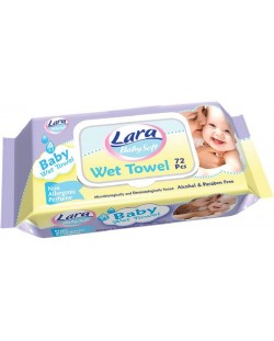Мокри кърпи с капак Lara Baby Soft -Anti Allergen, 72 броя, лилави