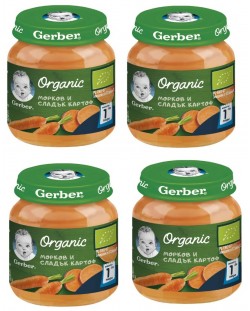 Моето първо пюре Nestle Gerber Organic - Морков и сладък картоф, 4 х 125 g 