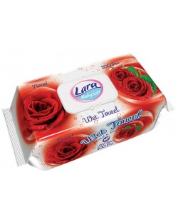 Мокри кърпи с капак  Lara Baby Soft - Роза, 100 броя