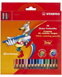 Моливи Stabilo Swano Trio – Макси, 18 цвята, с острилка