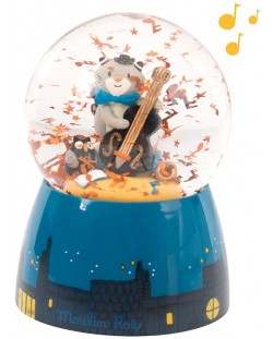 Музикална играчка Moulin Roty - Преспапие коте, 11 х 13.5 cm