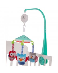 Музикална въртележка за кошара Kikka Boo Owls - С прожектор, в ментов цвят
