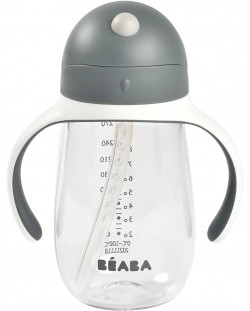 Неразливаща чаша със сламка Beaba - Сива, 300 ml