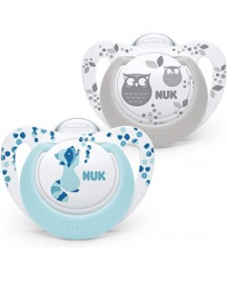 NUK Биберон залъгалка силикон 6-18м., 2бр/оп. GENIUS - Момче + кутийка за съхранение и стерилизация в микровълнова