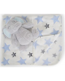 Одеяло с играчка Cangaroo -Elephant, blue, 90 x 75 cm 