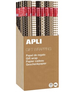 Опаковъчна хартия Apli - Крафт, с черни и цветни мотиви, асортимент