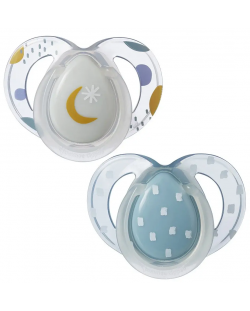 Ортодонтични  залъгалки Tommee Tippee - Night Time, 6-18 м, 2 броя, луна/дъжд