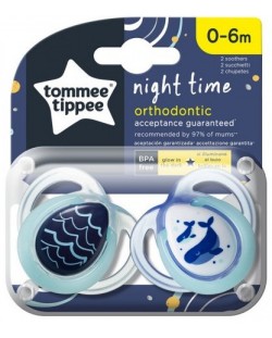 Ортодонтични залъгалки Tommee Tippee - Night Time, 0-6 месеца, 2 броя 