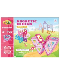 Конструктор с магнитни елементи Ocie Magnetic Blocks - Inspire, 51 части, розов