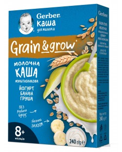 Овесено-пшенична млечна каша Nestle Gerber - Йогурт с банан и круша, 8м+, 240 g 