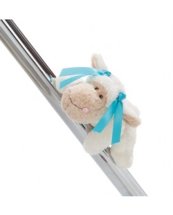 Плюшена играчка Nici - Овцата Jolly, с магнити, синя панделка, 12 cm