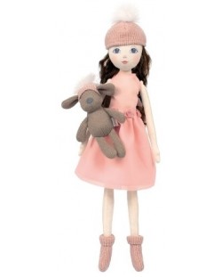 Парцалена кукла Micki Pippi - С шапка с помпон и кученце, розова, 40 cm
