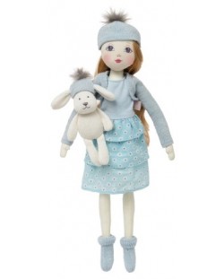 Парцалена кукла Micki Pippi - С шапка с помпон и зайче, синя, 40 cm