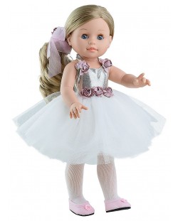 Комплект дрехи за кукла Paola Reina - Сребърно трико и бяла тюлена пола, 42 cm
